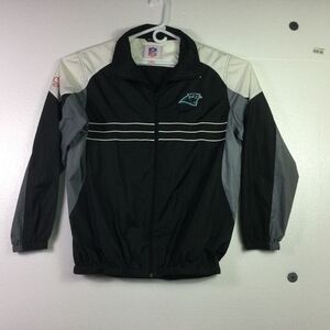 NFL Carolina Panthers Football SI Windbreaker Mens Size Lg‎ Jacket Black Zipup